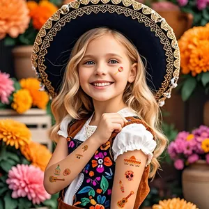 Mexican Day of the Dead temporary tattoos for kids with colorful sugar skull designs