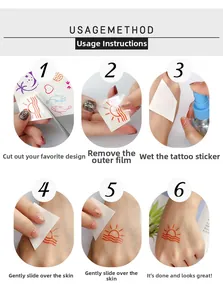 Detailed step-by-step guide on how to apply colorful Halloween temporary face tattoos.