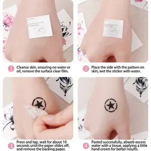 Four-step application guide for Mexican Day of the Dead temporary tattoo stickers on skin