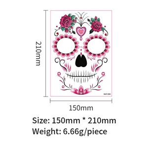 Large Sugar Skull Halloween face tattoo sticker for Day of the Dead makeup 150x210mm