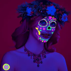 Fluorescent neon Day of the Dead face tattoo stickers for Halloween festivals and parties