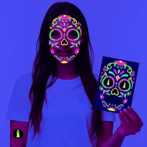 Fluorescent Day of the Dead neon face tattoo stickers for Halloween festive makeup party