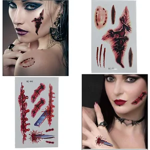 Realistic Halloween horror wound tattoo stickers for face and body makeup party.