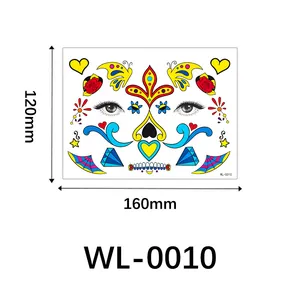 Waterproof Day of the Dead face tattoo sticker with colorful skull and floral designs