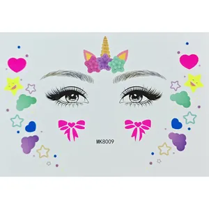 Colorful cartoon unicorn face tattoo stickers for children fluorescent party activity gifts