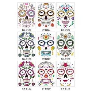 Waterproof Day of the Dead temporary face tattoo stickers with colorful sugar skull designs