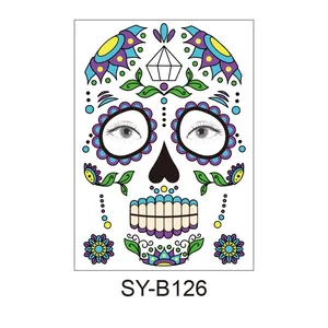 Halloween Day of the Dead colorful sugar skull waterproof temporary face tattoo sticker