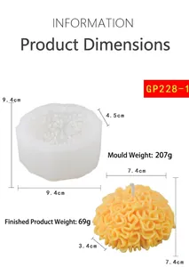 Detailed size and weight specifications for marigold silicone candle and soap mold