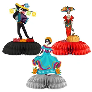 Centres de table en nid d'abeille pour le Jour des Morts avec trois figurines