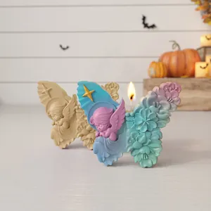 Candela angelo a farfalla con rilievo floreale per decorazioni festose di Halloween