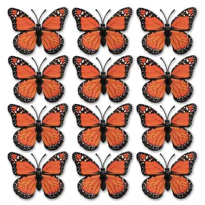 Lot de 12 stickers muraux papillon monarque orange pour décoration maison et Halloween