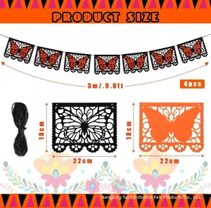 Close-up size specifications of monarch butterfly pennants and total banner length