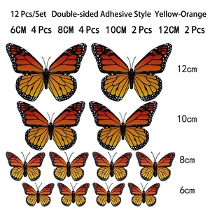 Spécifications de taille pour le lot de 12 stickers muraux 3D papillon monarque orange