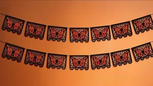 Detailed view of traditional monarch butterfly banner for Day of the Dead party decoration