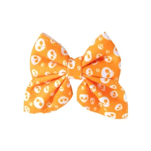 Halloween orange bow hair clip with white skull print pattern for kids party hair