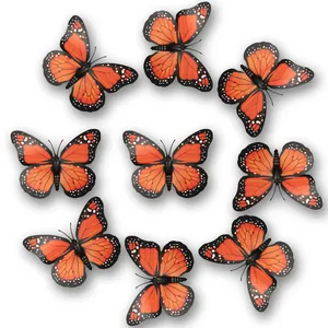 Vue détaillée de neuf autocollants muraux papillons monarques orange pour décoration DIY