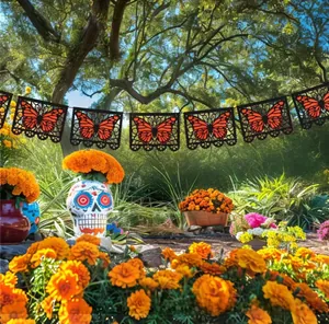 Mexican Day of the Dead butterfly felt banner for Ofrenda festival garden decoration