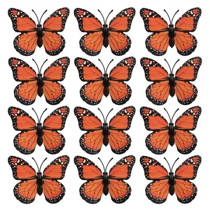 Douze stickers muraux papillons monarques orange réalistes pour la déco d'Halloween.