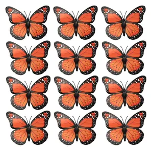 Lot de 12 autocollants muraux papillons monarques orange vif disposés en grille