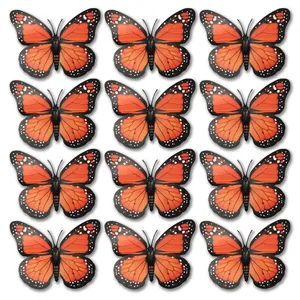 Lot de 12 autocollants muraux papillon monarque orange réalistes en grille ordonnée