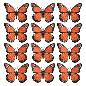 Lot de 12 autocollants muraux papillons monarques orange réalistes pour décoration DIY