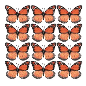 Lot de 12 autocollants muraux réalistes papillon Monarque orange pour déco DIY
