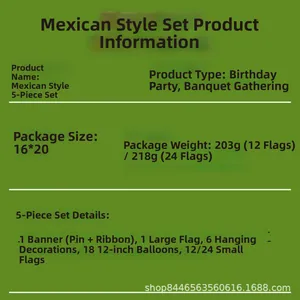 Mexican theme party set specifications including package size weight and items included