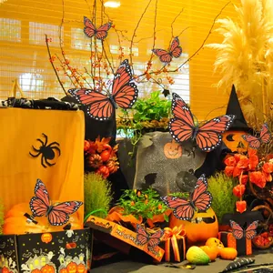 Papillons monarques 3D réalistes orange pour déco Halloween et Jour des Morts.