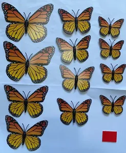 Vue détaillée de 12 autocollants muraux papillons monarques orange de tailles variées