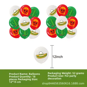 18pcs Mexican themed party balloons 12 inch size with weights and package specs