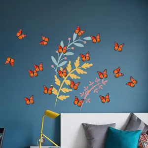 3D orange monarch butterfly wall decals for home decoration