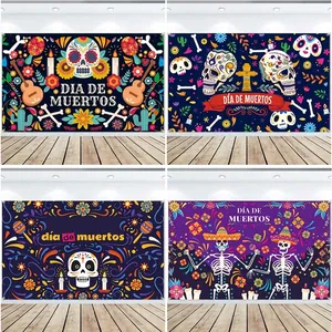 Striscione Messicano per il Giorno dei Morti Sfondo Dia De Muertos in Poliestere con Teschio Decorazione per Feste