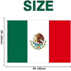 Mexicaanse vlag 60x90cm van polyester met koperen ringen voor feestelijke decoraties