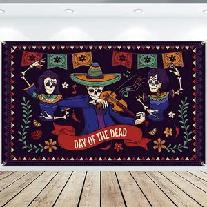 Striscione festivo messicano del Giorno dei Morti con decorazione di scheletri musicisti