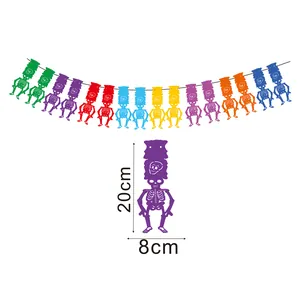 Detailed size view of colorful Mexican Day of the Dead skeleton banner garland
