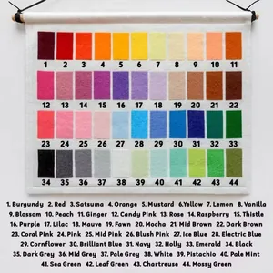 Tabella colori dettagliata con 44 tonalità di feltro per decorazioni personalizzate