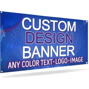 Detail view of a customized blue banner with grommets for festival party background.