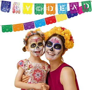 Vibrant colorful Mexican Papel Picado banner for Day of the Dead festival decoration