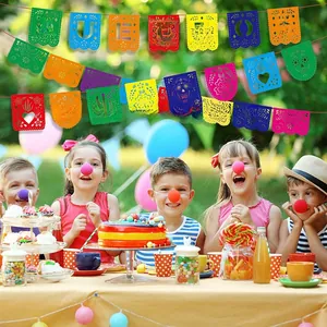 Colorful Mexican felt Papel Picado banners for Dia de los Muertos party decoration