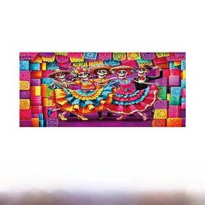 Detail showing Day of the Dead garage banner with festival design and product parameters