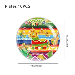 Details of 7-inch Mexican Fiesta carnival party paper plates set including 10 pieces