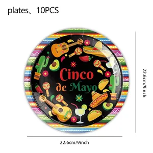 Colorful Cinco de Mayo themed 9-inch disposable paper plates for Mexican fiesta parties