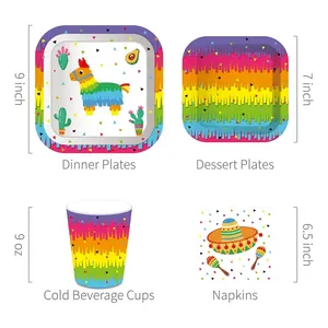 Ensemble de fête mexicain coloré avec assiettes, tasses et serviettes piñata