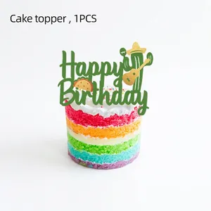 Vibrant Mexican theme Happy Birthday cake topper featuring a taco and cactus design