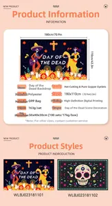 Detailed view of the Day of the Dead banner with material and size specifications.