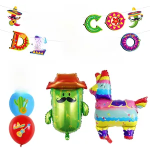 Complete Mexican Cinco de Mayo party decoration set with colorful banner and balloons