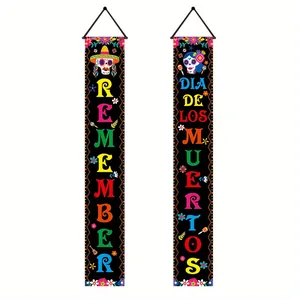 Mexican Day of the Dead vertical banners with Remember and Dia de los Muertos text