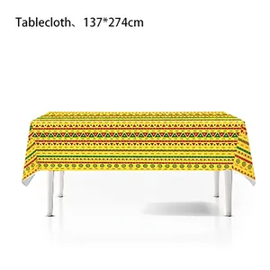 Mexican Fiesta party tablecloth with colorful geometric patterns, size 137x274cm detail