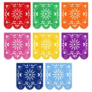 Ensemble de bannières mexicaines colorées en papel picado avec motifs floraux ajourés