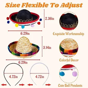 Detailed dimensions of mini Mexican sombrero party headbands for carnival costumes